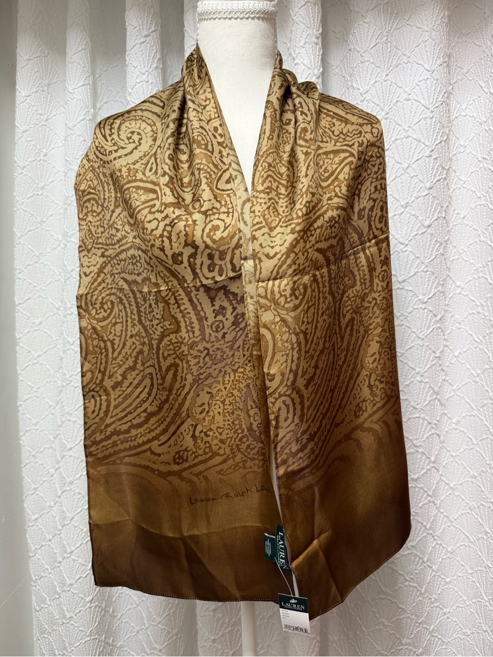Lauren Ralph Lauren Gold-Brown Silk Scarf - Picture 2 of 3